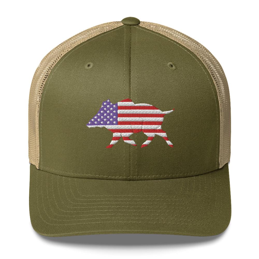 U.S.A. Boar Embroidered Trucker Cap - Wilding Life